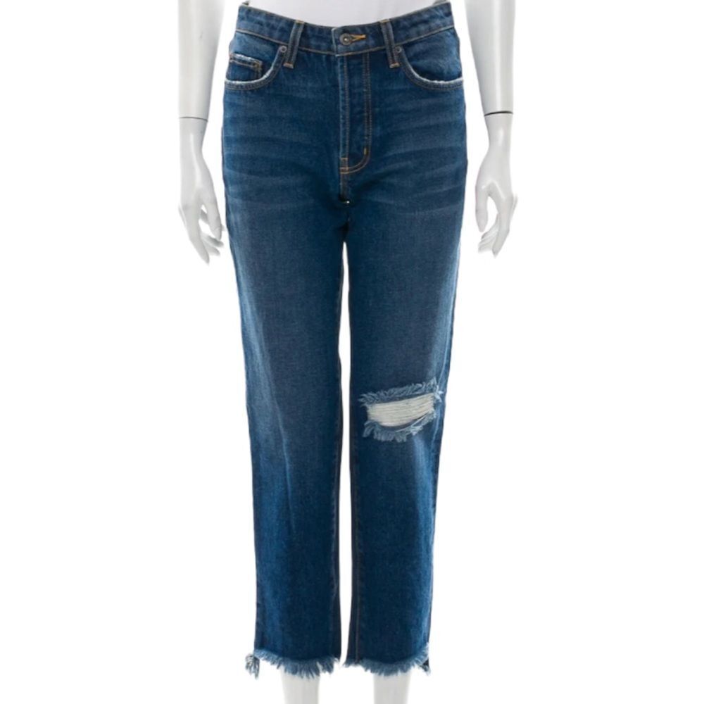CARMAR Mid-Rise Straight Leg Jeans Size 26 Wash Blue Denim Cropped Raw